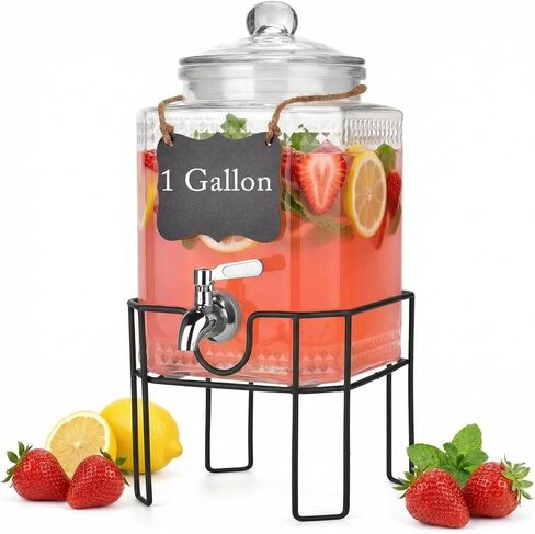 2 Gallon Glass Drink Dispenser, Drink Dispensers for Parties, Beverage Dispenser with Stand and Glass Lid, 100% Leakproof Spigot, Ideal for Lemonade, Juice, Laundry Detergent Dispenser in Saudi Arabia