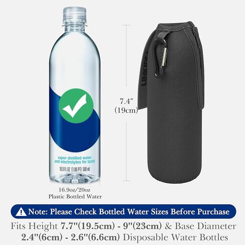 Linkidea Disposable Water Bottle Sleeve Compatible with Smartwater 16.9/20Fl Oz, Evian 16.9Fl Oz, Insulated Neoprene Plastic Bottled Water Cover Holder with Lockable Zipper (1 Pack/Black) in Saudi Arabia