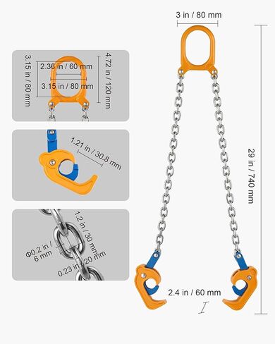 VEVOR Chain Drum Lifter, G80 Drum Lifting Chain Sling with Thickened Security Hook, 2000LBS Capacity, 1.6ft Long Sturdy Drums Handling Equipment, Carbon Steel Barrel Lifter for Plastic & Metal Drums in Saudi Arabia