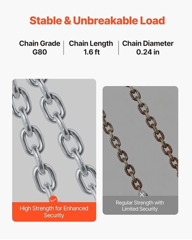 VEVOR Chain Drum Lifter, G80 Drum Lifting Chain Sling with Thickened Security Hook, 2000LBS Capacity, 1.6ft Long Sturdy Drums Handling Equipment, Carbon Steel Barrel Lifter for Plastic & Metal Drums in Saudi Arabia