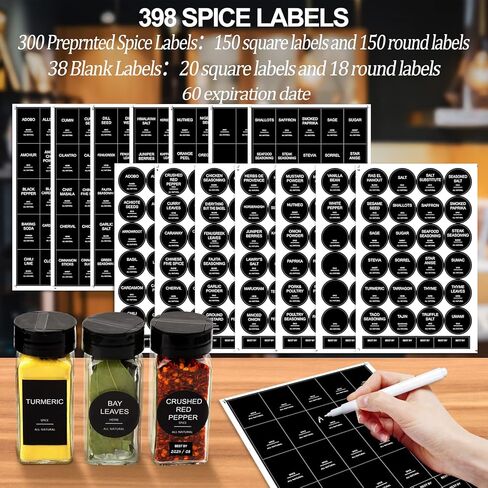 AISIPRIN Spice Jars with Lable, Glass Salt and Pepper Shakers Set, 24 Pcs Spice Botter with Shaker Lids, Ktchen Essentials Seasoning Organizer Containers, Included 398 Lables,Funnel, Brush, Marker in Saudi Arabia