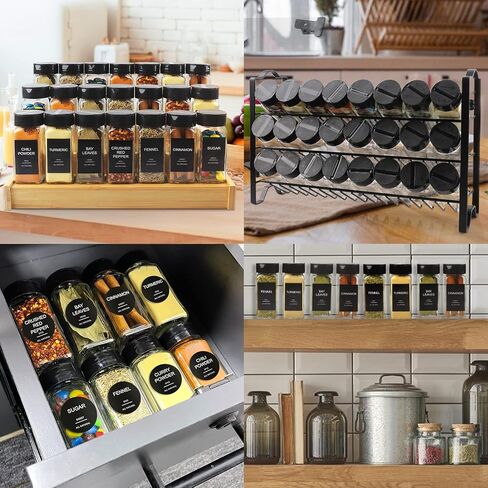 AISIPRIN Spice Jars with Lable, Glass Salt and Pepper Shakers Set, 24 Pcs Spice Botter with Shaker Lids, Ktchen Essentials Seasoning Organizer Containers, Included 398 Lables,Funnel, Brush, Marker in Saudi Arabia