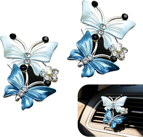2 PCS Car Air Vent Clip, Bling Dual Butterfly Auto Vent Ornament, Cute Car Interior Accessories for Women Girl, Universal for Most Cars (Purple) in Saudi Arabia