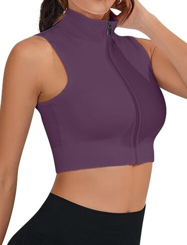 FEOYA Women Workout Cropped Jacket Sports Crop Tank Tops Cute Athletic Full Zip Shirts Sleeveless Yoga Top in Saudi Arabia