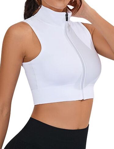 FEOYA Women Workout Cropped Jacket Sports Crop Tank Tops Cute Athletic Full Zip Shirts Sleeveless Yoga Top in Saudi Arabia