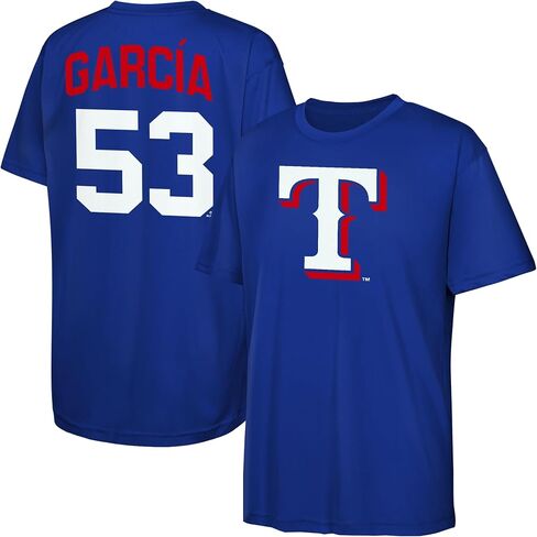 تي شيرت Adolis Garcia Texas Rangers MLB للأطفال الشباب 8-20 باللون الأزرق للاسم والرقم الرسمي للأداء in Saudi Arabia