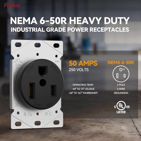 NEMA 6-50R وعاء 50 أمبير 250 فولت مخرج أنثى 50 أمبير 250 فولت للخدمة الشاقة من الدرجة الصناعية مؤرضة ومخرج طاقة للحام، قاطع البلازما، مدرج في قائمة UL in Kuwait