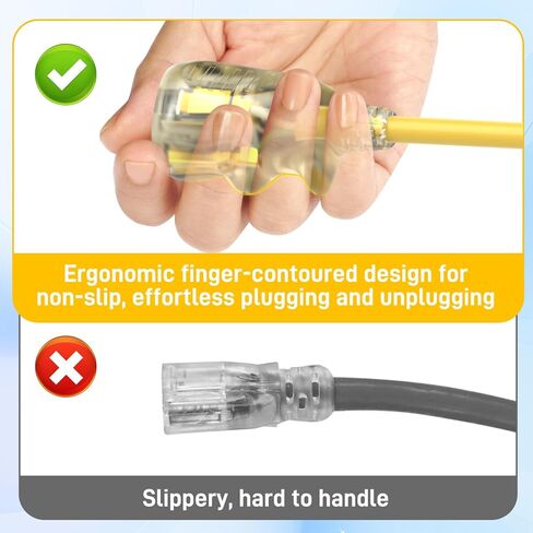 25FT 12/3 Gauge Heavy Duty Outdoor Extension Cord Waterproof, Weatherproof -58°F to 140°F with Lighted Outlet & Press-Release Lock, 15A 1875W 3 Prong, SJTW Electrical Power Cord, ETL Listed (Yellow) in Saudi Arabia