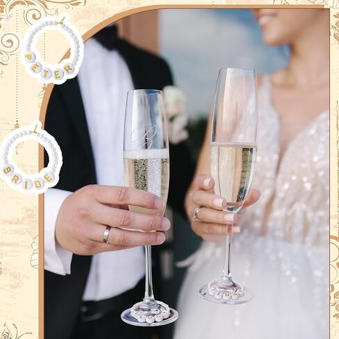 Suncalla 32 Set Personalized Pearl Wine Glass Charms Rings 32 Tone Hoops 300 Letters Beads 1000 White Pearl DIY Wine Glass Markers for Birthday Bridal Shower Party Favors in Saudi Arabia