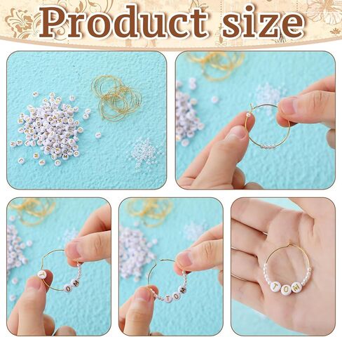 Suncalla 32 Set Personalized Pearl Wine Glass Charms Rings 32 Tone Hoops 300 Letters Beads 1000 White Pearl DIY Wine Glass Markers for Birthday Bridal Shower Party Favors in Saudi Arabia