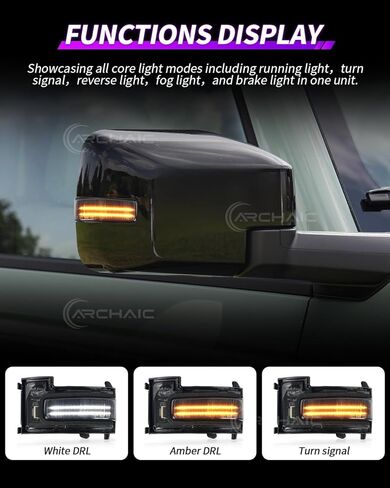 Archaic LED Side Mirror Marker Light for Ford Bronco/Bronco Sport 2021-2025, Sequential Turn Signal Running Side Lamps, Switchable Amber/White DRL Side Marker, Plug and Play in Saudi Arabia