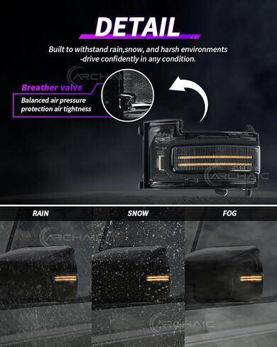 Archaic LED Side Mirror Marker Light for Ford Bronco/Bronco Sport 2021-2025, Sequential Turn Signal Running Side Lamps, Switchable Amber/White DRL Side Marker, Plug and Play in Saudi Arabia