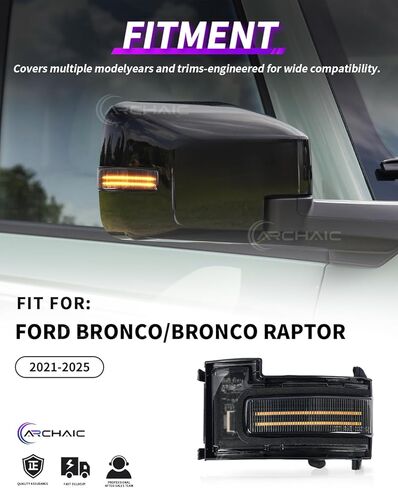 Archaic LED Side Mirror Marker Light for Ford Bronco/Bronco Sport 2021-2025, Sequential Turn Signal Running Side Lamps, Switchable Amber/White DRL Side Marker, Plug and Play in Saudi Arabia