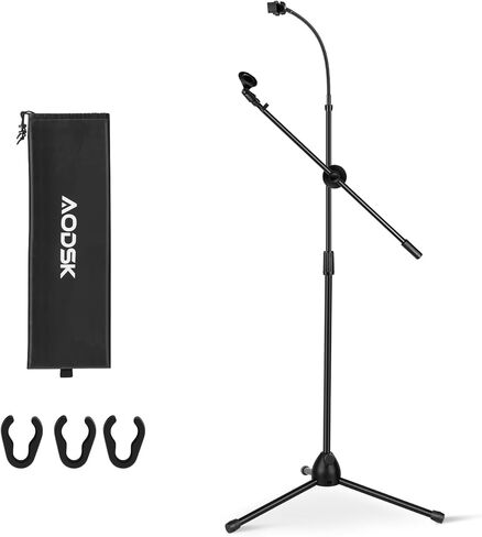AODSK Adjustable Microphone Stand with Heavy-Weighted Tripod Base, Universal Floor Standing Mic Holder, Height Adjustable (22" to 68") Recording, Singing Practice & Stage Performance in Saudi Arabia