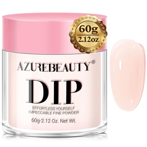 مسحوق غمس شفاف من AZUREBEAUTY - لون سرير الأظافر 2 أونصة/56 جم، مسحوق غمس شفاف شبه شفاف ناعم وردي خوخي وردي كريستالي طبيعي لفن الأظافر للمبتدئين في صالون تجميل الأظافر في المنزل كهدية للمبتدئين in Kuwait