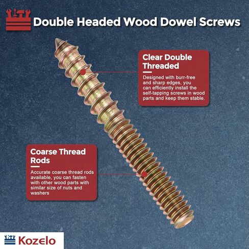 8pcs Hanger Bolts with Flat Washers Wing Nuts - [1/4"-20x2] Double Headed Wood Dowel Self Tapping Screw Assortment Kit for Furniture, Colored Zinc Coating in Saudi Arabia