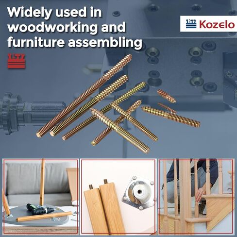 8pcs Hanger Bolts with Flat Washers Wing Nuts - [1/4"-20x2] Double Headed Wood Dowel Self Tapping Screw Assortment Kit for Furniture, Colored Zinc Coating in Saudi Arabia