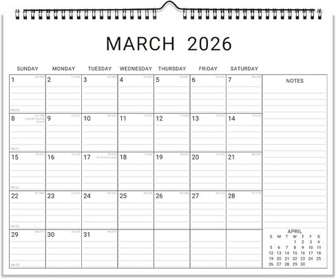 تقويم حائط 2026، منظم شهري لمدة 12 شهرًا مقاس 11 × 8.5 بوصة من يناير 2026-2027 تقويم معلق بسلك حلزوني صغير أفقي فارغ مع خطوط للعائلة والمنزل والمطبخ والمكتب باللون الأبيض3 in Kuwait