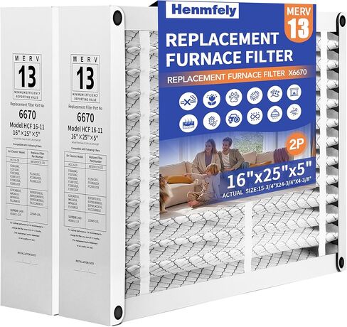 قطعتان من استبدال فلتر الفرن 16x25x5 متوافق مع Lennox X6670 HCF16، MERV 13، HVAC مطوي، تصميم قابل للطي سهل التركيب in Saudi Arabia