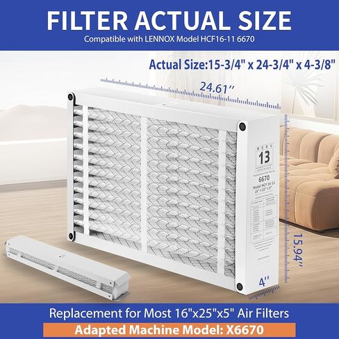قطعتان من استبدال فلتر الفرن 16x25x5 متوافق مع Lennox X6670 HCF16، MERV 13، HVAC مطوي، تصميم قابل للطي سهل التركيب in Saudi Arabia