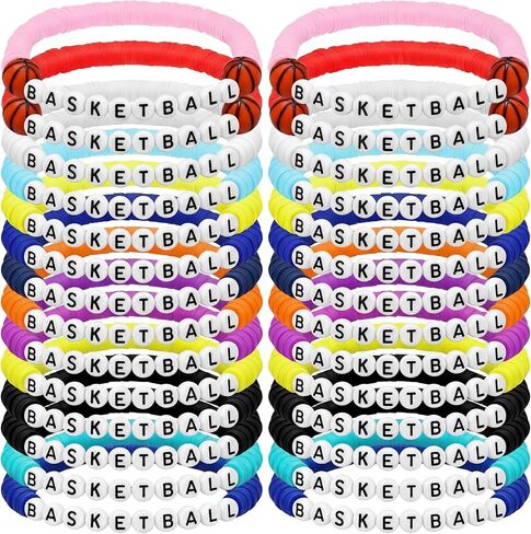 24 Pcs Basketball Bracelets Basketball Party Favors Charm Basketball Bracelet Stackable Clay Beaded Bracelets for Basketball Senior Night Gifts Teens Team Basketball Party Decoration in Saudi Arabia