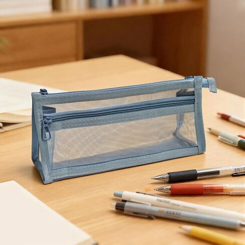Double Layer Pen Holder, Large Capacity Desk Organizer, Clear Pencil Box for Office Pen Accessories - Pink in Saudi Arabia