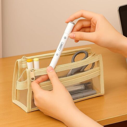 Double Layer Pen Holder, Large Capacity Desk Organizer, Clear Pencil Box for Office Pen Accessories - Pink in Saudi Arabia