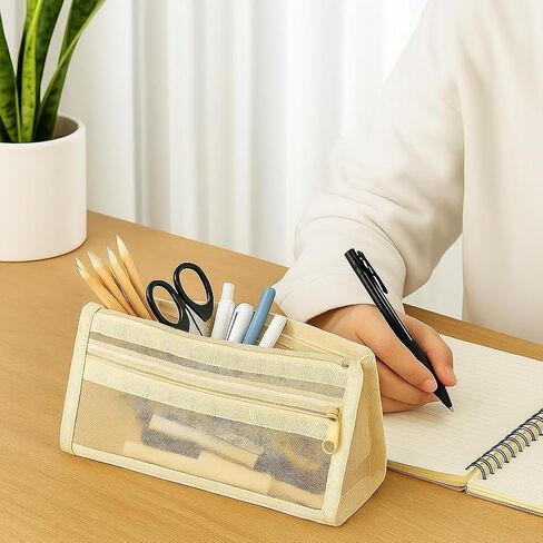 Double Layer Pen Holder, Large Capacity Desk Organizer, Clear Pencil Box for Office Pen Accessories - Pink in Saudi Arabia