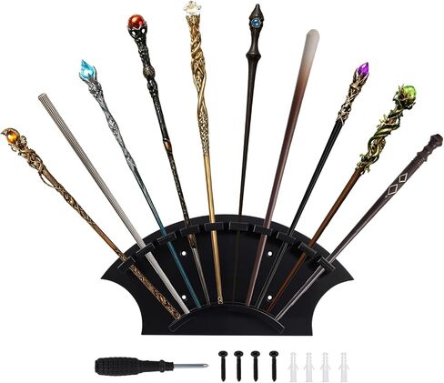 1 Pcs Wand Holders Wall Mount for 10 Wands, Wood Magic Wand Display Stand Holder, Black Wall Mounted Bracket Decor for Collectors and Enthusiasts, Living Room, Bedroom and Office in Saudi Arabia