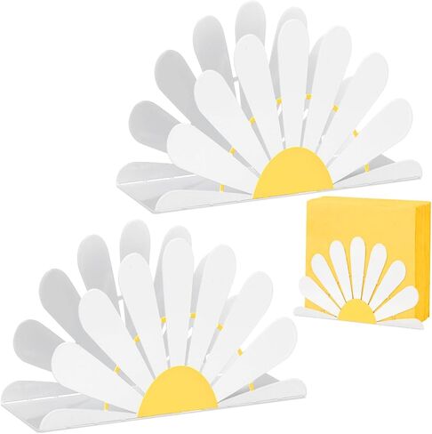 Newtay 2 Pcs Spring Daisy Napkin Holder for Tables Metal White Daisy Cocktail Napkin Holder Standing Farmhouse Tissue Paper Dispenser for Storage Home Kitchen Tabletop Easter Party Decor Spring Gifts in Saudi Arabia