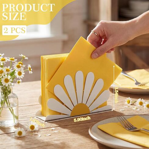 Newtay 2 Pcs Spring Daisy Napkin Holder for Tables Metal White Daisy Cocktail Napkin Holder Standing Farmhouse Tissue Paper Dispenser for Storage Home Kitchen Tabletop Easter Party Decor Spring Gifts in Saudi Arabia