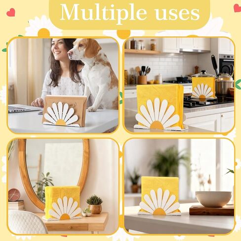 Newtay 2 Pcs Spring Daisy Napkin Holder for Tables Metal White Daisy Cocktail Napkin Holder Standing Farmhouse Tissue Paper Dispenser for Storage Home Kitchen Tabletop Easter Party Decor Spring Gifts in Saudi Arabia