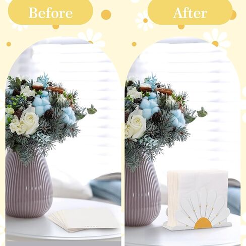 Newtay 2 Pcs Spring Daisy Napkin Holder for Tables Metal White Daisy Cocktail Napkin Holder Standing Farmhouse Tissue Paper Dispenser for Storage Home Kitchen Tabletop Easter Party Decor Spring Gifts in Saudi Arabia