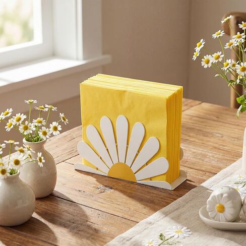 Newtay 2 Pcs Spring Daisy Napkin Holder for Tables Metal White Daisy Cocktail Napkin Holder Standing Farmhouse Tissue Paper Dispenser for Storage Home Kitchen Tabletop Easter Party Decor Spring Gifts in Saudi Arabia