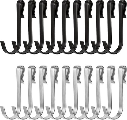 20 Pcs Hooks for Wire Shelving J Shaped Wire Shelf Hooks Metal Shelf Hook Grid Wall Hook Accessories for Hanging Sink Hanger Kitchen Bedroom Office Wires Rack (Silver, Black) in Saudi Arabia