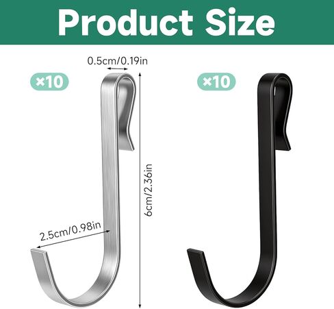 20 Pcs Hooks for Wire Shelving J Shaped Wire Shelf Hooks Metal Shelf Hook Grid Wall Hook Accessories for Hanging Sink Hanger Kitchen Bedroom Office Wires Rack (Silver, Black) in Saudi Arabia