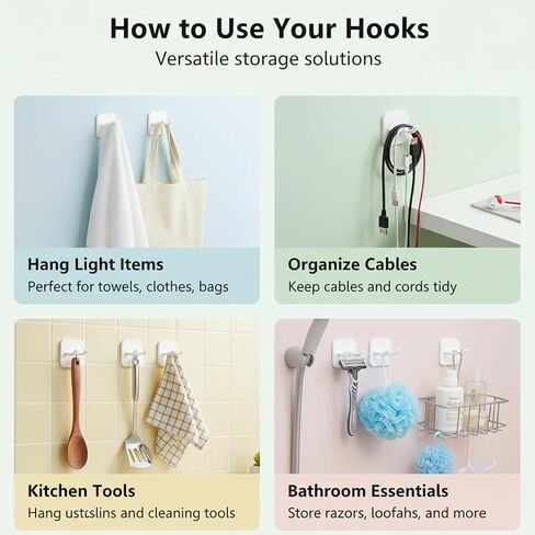 4 Packs Adhesive Utility Hooks, Double Wall Hooks for Power Plug Holder Razor Shaver, Waterproof Heavy Duty Plastic Hanger for Bathroom Shower Kitchen Office, Home Organization Gift (White) in Saudi Arabia