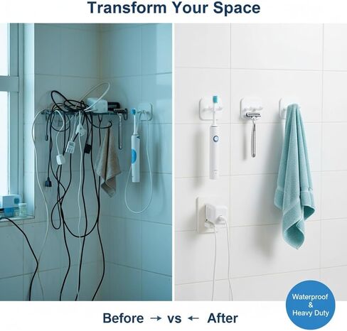 4 Packs Adhesive Utility Hooks, Double Wall Hooks for Power Plug Holder Razor Shaver, Waterproof Heavy Duty Plastic Hanger for Bathroom Shower Kitchen Office, Home Organization Gift (White) in Saudi Arabia