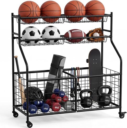 Garvee Ball Storage Cart, Sports Equipment Garage Organizer with Wheels for Sports Gear and Toys, Rolling Indoor/Outdoor Storage Cart in Saudi Arabia