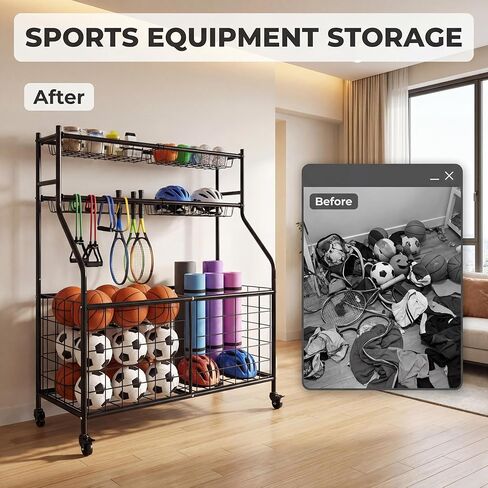 Garvee Ball Storage Cart, Sports Equipment Garage Organizer with Wheels for Sports Gear and Toys, Rolling Indoor/Outdoor Storage Cart in Saudi Arabia