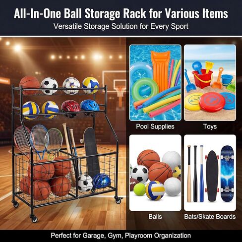 Garvee Ball Storage Cart, Sports Equipment Garage Organizer with Wheels for Sports Gear and Toys, Rolling Indoor/Outdoor Storage Cart in Saudi Arabia