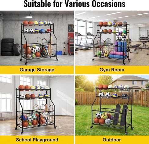 Garvee Ball Storage Cart, Sports Equipment Garage Organizer with Wheels for Sports Gear and Toys, Rolling Indoor/Outdoor Storage Cart in Saudi Arabia