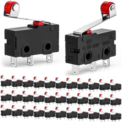 Copkim 30 Pcs Micro Limit Switch Kw12-3 AC 250V 5A SPDT 1NO 1NC Micro Switch Normally Open Close with Roller Lever Arm Black Fast Break Computer Car Mouse Electronic Product in Saudi Arabia