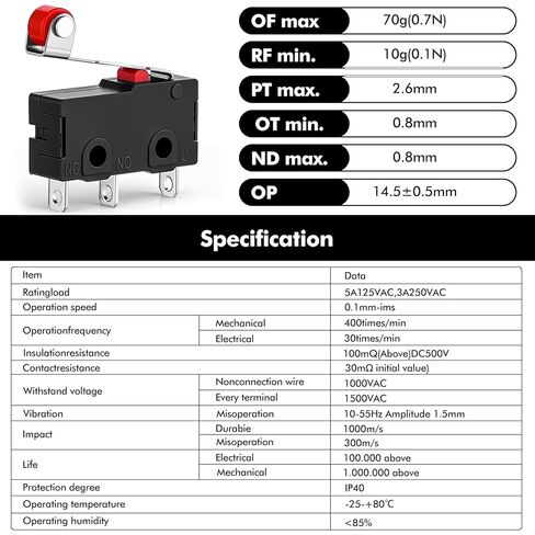 Copkim 30 Pcs Micro Limit Switch Kw12-3 AC 250V 5A SPDT 1NO 1NC Micro Switch Normally Open Close with Roller Lever Arm Black Fast Break Computer Car Mouse Electronic Product in Saudi Arabia