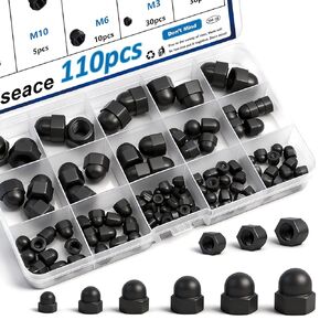 smseace 110Pcs 6-Sizes Hex Acorn Cap Nuts Assortment Kit M3/ M4/ M5/M6/M8/M10 Bolt Cover Cap for Protection, Indoor and Outdoor Nylon Screw Covers Caps in Kuwait