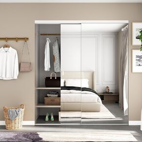 JUBEST Mirror Closet Doors, 60''x80'' One Side Sliding Closet Door with Hardware Kit, Interior Steel Frame Bypass Sliding Door for Closet, Easy to Install in Kuwait