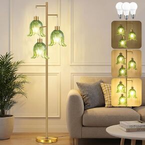 Floor Lamp for Living Room, 3 Lights Green Flower Lamp, Modern Tall Standing Lamp with 3 Color Temperatures Flexible Gooseneck, Mid Century Vintage Tree Floor Lamp for Bedroom Office in Saudi Arabia