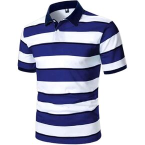JOFOW Striped Polo Shirts for Men Casual Summer Fashion Baggy Loose Fit Shirts Work Business Golf Shirt in Saudi Arabia