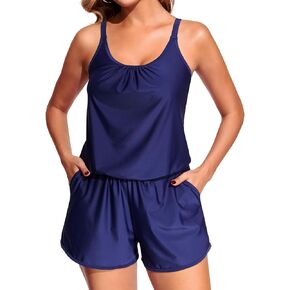 Smismivo Romper One Piece Swimsuits with Short - Women Swim Rompers with Pockets and Shorts Bathing Suit Modest Swimwear in Kuwait