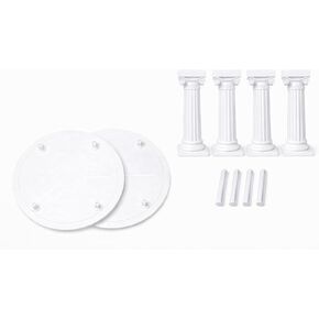 مجموعة فواصل كعكة الزفاف من Oasis Supply (أبيض) - نظام دعم من طبقتين مع أطباق مستديرة مقاس 6 بوصات، وأعمدة إغريقية مقاس 5 بوصات وأوتاد فاصلة - مجموعة دعم كعكة أنيقة متعددة الطبقات in Kuwait
